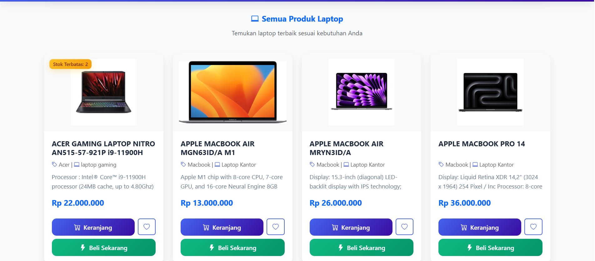 Toko Laptop Website - Product Page