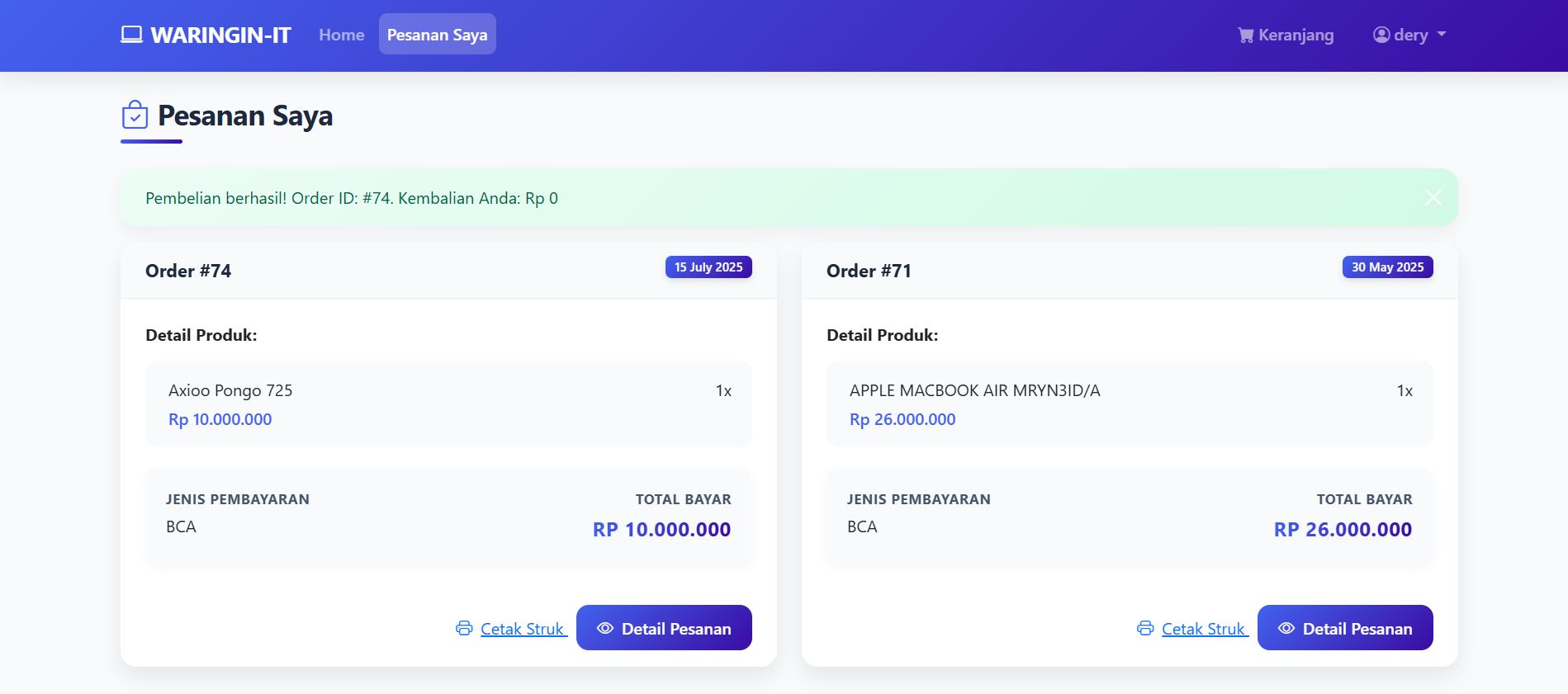 Toko Laptop Website - Cart